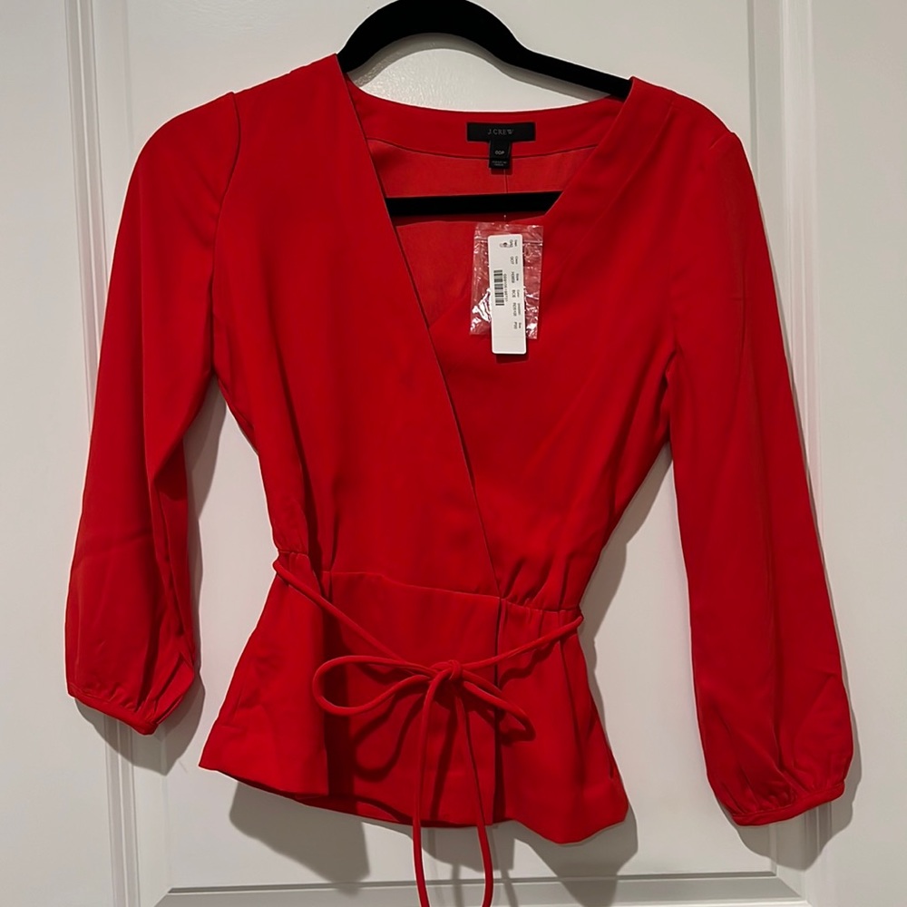 J crew drapey crepe faux wrap blouse NWT red, 00P
